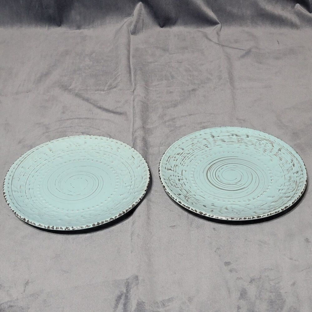 Elama Malibu Waves Stoneware, Salad Plates Set Of 2, Turquoise
